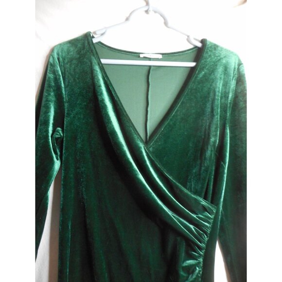 Women’s Zaberry Ruched Velvet Wrapped Long Green Party Dress Sz M Pull On - Picture 2 of 6
